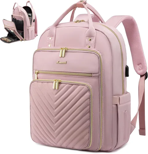 Miniatura 22 de LOVEVOOK Mochila para laptop para mujer, mochila de trabajo de moda con puerto USB, mochilas impermeables para el trabajo., Caqui-beige, 15,6 pulg.