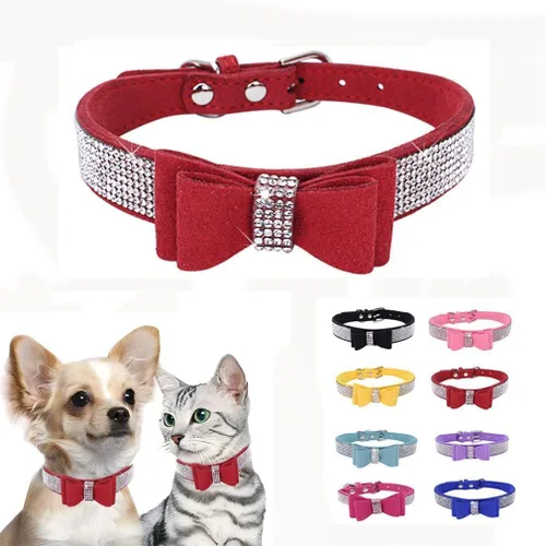 Miniatura 41 de Lindo collar para perro con diamantes de imitación brillantes, elegante collar de cristal diamante con purpurina bonita joya suave collares