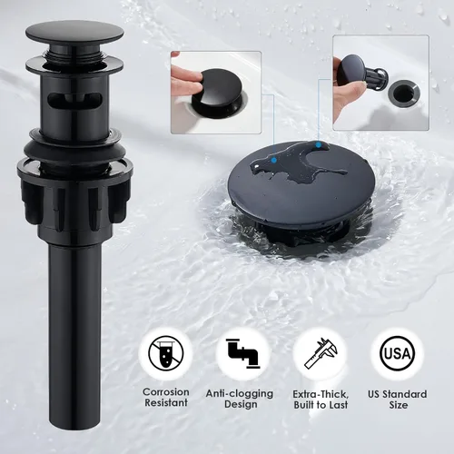 Miniatura 7 de Grifo de baño de dos tonos negro y dorado, grifo de baño generalizado de 2 manijas para fregaderos de 3 agujeros de 4 a 8 pulgadas, grifos