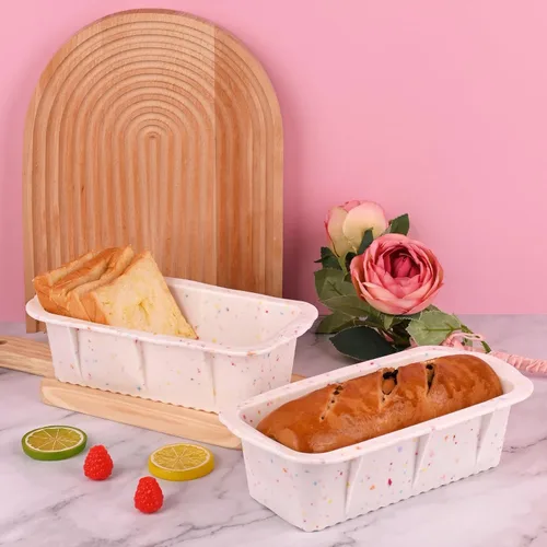 Miniatura 4 de Sakolla Paquete de 2 moldes de silicona para pan, antiadherentes, de fácil desmolde, molde rectangular de silicona para hornear pasteles, pastel