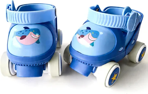 Miniatura 8 de Patines Infantiles Ajustables de Cuatro Ruedas para Niños y Niñas, con Ruedas con Bloqueo para Principiantes, Bebes, Edad de 2 a 6 Años Dino Azul