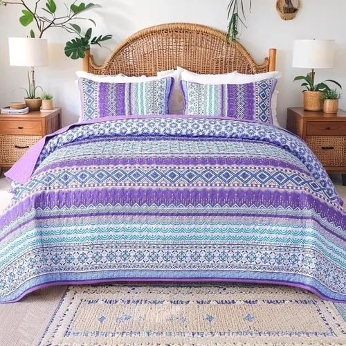 Miniatura 18 de Juego de edredón bohemio tamaño Queen, colcha con textura azteca, color marrón, colcha bohemia, colcha occidental, juegos de ropa de cama suave