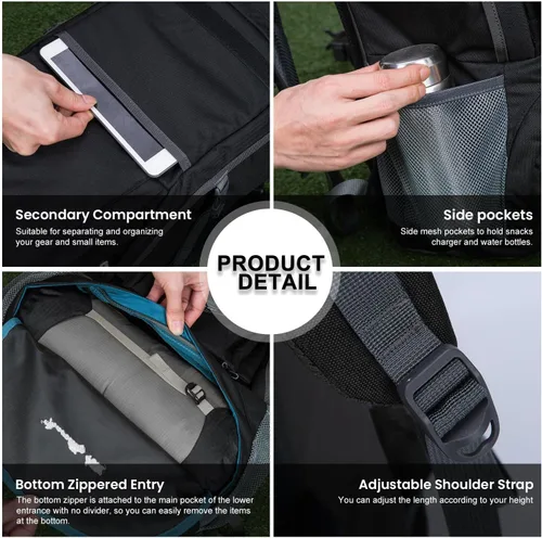 Miniatura 9 de Mochila de senderismo de 40 L de Mountaintop, mochila ligera de viaje para hombres y mujeres, mochila para acampar al aire libre y hacer senderismo