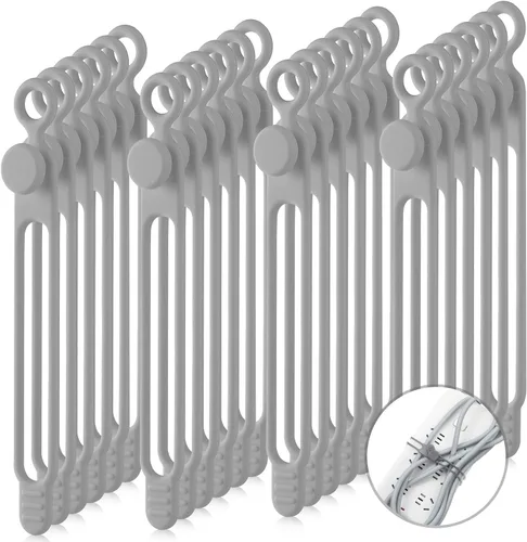 Miniatura 16 de Nuanchu 40 bridas de silicona reutilizables, correas ajustables, organizador de cables de carga multiusos para sujetar cables de carga