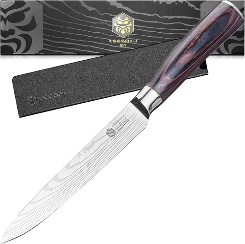 Miniatura 16 de KESSAKU Cuchillo multiusos dentado de 5.5 pulgadas - Serie Samurai - Cuchillo de cocina afilado - Acero inoxidable de alto carbono forjado 7Cr17MoV