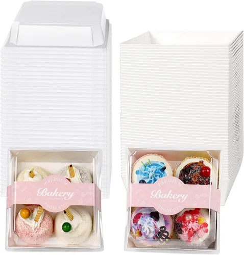 Miniatura 14 de Paquete de 100 cajas de charcutería con tapas transparentes y seguras, 5.3 x 4.9 x 2.5 pulgadas, cuadrados negros, contenedores desechables
