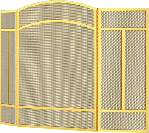 Miniatura 9 de Pantalla para chimenea Fire Beauty de 3 paneles, hierro forjado, 122 cm (L) x 74 cm (H), cubierta protectora contra chispas (Dorado Pulverulento)