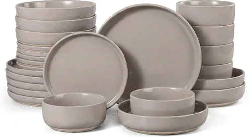 Miniatura 32 de HaWare Juego de vajilla de gres, juego de platos y tazones de 12 piezas para 4, juego de vajilla para casa restaurante, blanco lechoso moteado