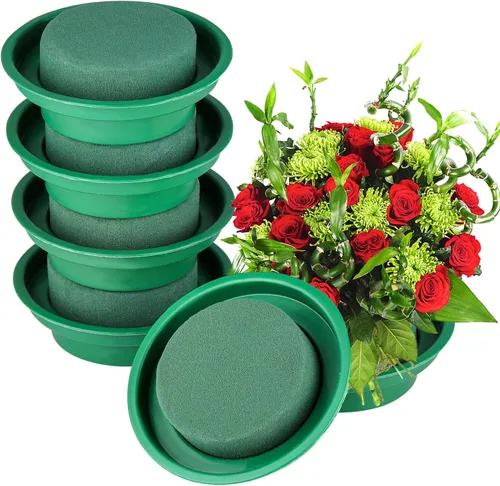 Miniatura 3 de Hahood Paquete de 8 rondas de espuma floral verde en cuencos, kit de arreglo floral para flores frescas y artificiales, 4.7 pulgadas de diámetro