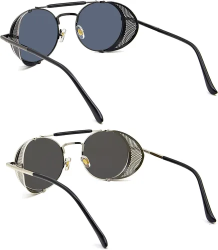 Miniatura 3 de RONSOU - Lentes de sol polarizados estilo steampunk redondas y vintage, con protección UV400, con marco