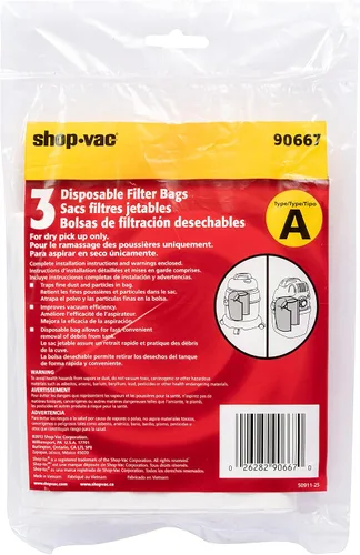 Miniatura 6 de Shop-Vac 2021005, Micro aspiradora húmeda y seca, 1 galón, manguera de 1.25 pulgadas de diámetro x 4 pies, 50 CFM, (1 paquete) y 9066700 bolsa