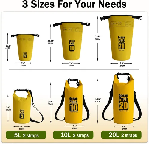 Miniatura 2 de Dry Bag Mochila impermeable 5L/10L/20L/30L Roll Top Bolsa impermeable, bolsas secas flotantes para kayak, natación, barco, campamento, playa.