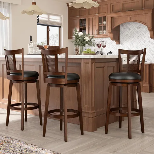 Miniatura 21 de ALPHA HOME Taburetes de bar giratorios con respaldo, 26 pulgadas, juego de 2, taburetes de bar de madera, sillas de bar de 360 grados con patas
