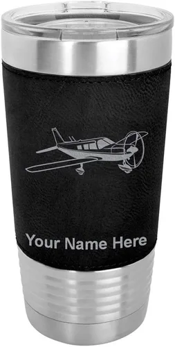 Miniatura 21 de LaserGram Vaso aislado al vacío de 20 onzas, avión de ala baja, grabado personalizado incluido (piel sintética, estilo béisbol)