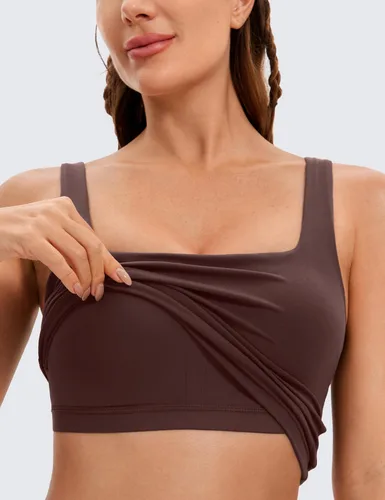 Miniatura 83 de CRZ YOGA Butterluxe Brasier deportivo de cuello cuadrado para mujer, estilo camiseta corta sin mangas, acolchado con soporte integrado para yoga