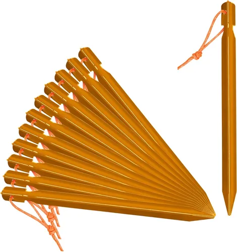 Miniatura 10 de Grassman Paquete de 16 estacas para tienda de campaña, estacas de aluminio 7075, clavijas de tierra ligeras y resistentes, estacas de metal Naranja