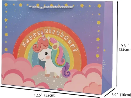Miniatura 2 de jabberwpacking Bolsas de regalo grandes de 12.6 pulgadas con papel de seda para niñas, bolsa de regalo de cumpleaños de unicornio rosa
