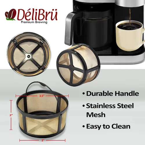 Miniatura 3 de Delibru Filtro de café reutilizable Keurig K-Duo – 8-12 tazas de malla de tono dorado filtro permanente de café para cafeteras Keurig Duo
