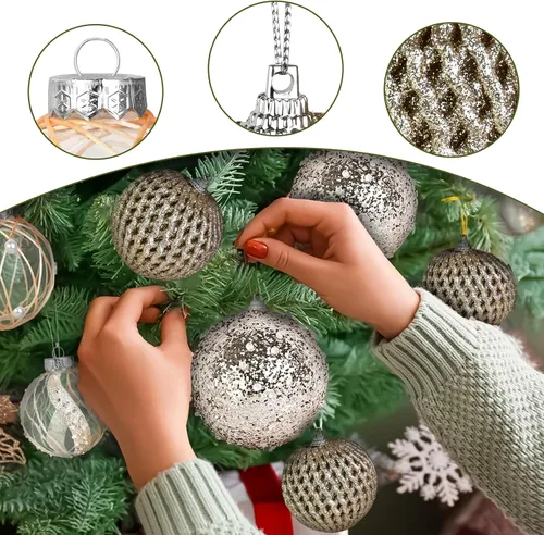 Miniatura 4 de Mupera Paquete de 9 adornos de Navidad con purpurina, bolas inastillables de lentejuelas doradas champán, decoración colgante de alta calidad