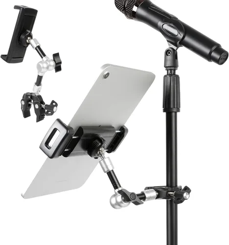 Miniatura 6 de Soporte para tablet para soporte de micrófono/cinta de correr/bicicleta giratoria/cochecito/carrito de golf/manillar/bicicleta estacionaria, soporte