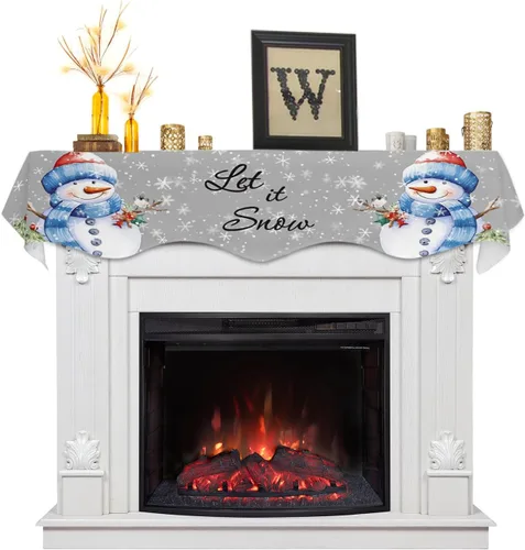 Miniatura 8 de Bufanda para Repisa de Chimenea de Navidad de 60 x 17 Pulgadas, Muñeco de Nieve Rojo Árboles de Navidad Bufanda para Repisa de Chimenea Cubierta