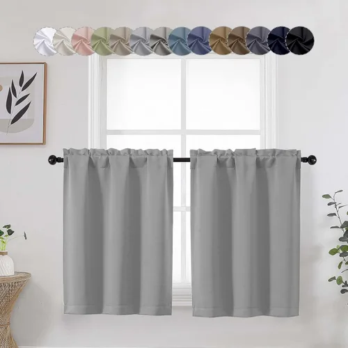 Miniatura 44 de Aqua Cafe - Juego de 2 paneles de cortinas opacas de 24 pulgadas de largo, con aislamiento térmico suave y sólido, para ventanas de baño, sótano