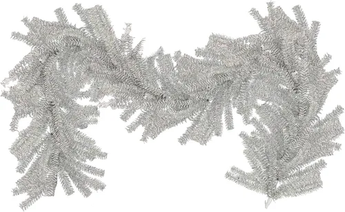Guirnalda de Navidad de 9 pies de largo, ramas de alambre de cepillo de oropel coloridas, decoración navideña y follaje (plata, 1 pulgada)