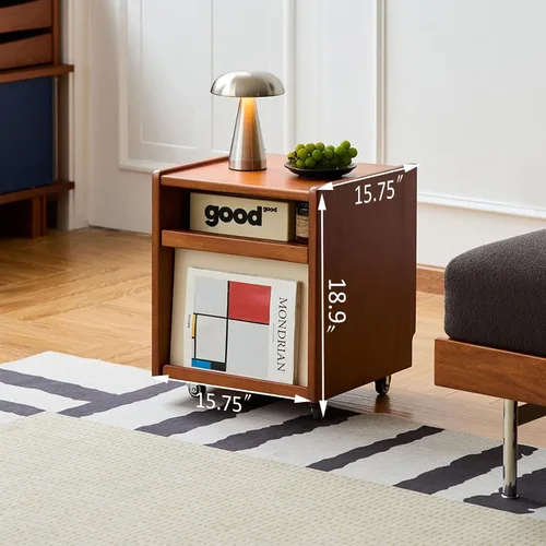 Miniatura 2 de Solid Wood Mobile Side Table with Wheels,Rolling Side Table with Storage,Unique Floating Design Storage Organizer for Bedroom, Living Room, Small