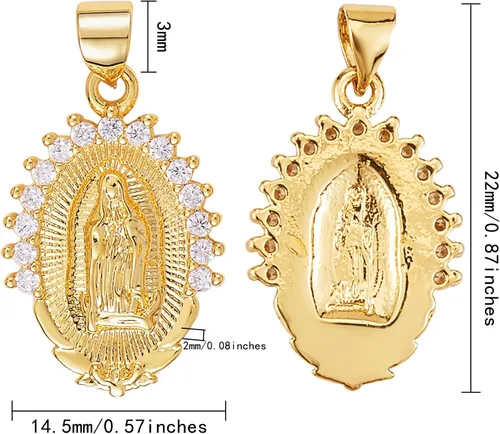 Miniatura 2 de Ornaland 10 dijes ovalados de la Virgen María de 18 quilates, chapados en oro de 18 quilates, colgantes de latón con circonita cúbica