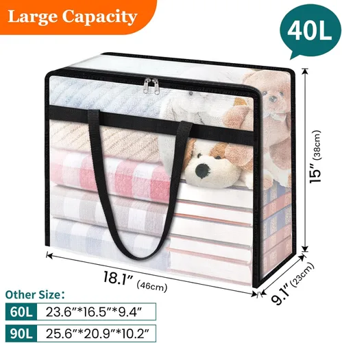 Miniatura 2 de TasticTotes Paquete de 4 bolsas de almacenamiento transparentes para edredón, ropa y ropa de cama, almacenamiento de mantas de plástico