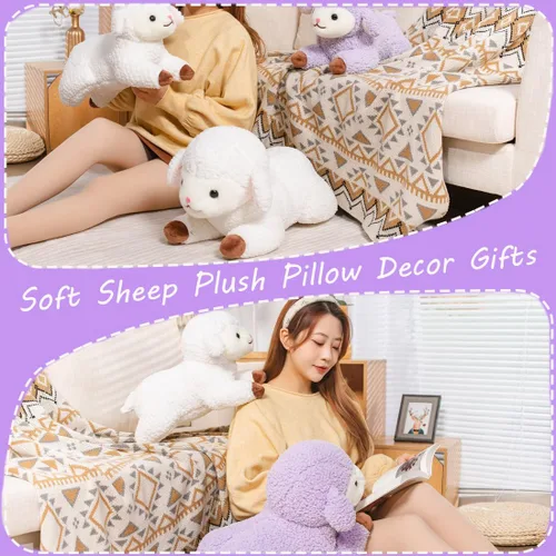 Miniatura 3 de ELAINREN Almohada rellena de ovejas moradas ultrasuaves Cuddle Cordero Felpa Cojín Decoración Regalos/19.6