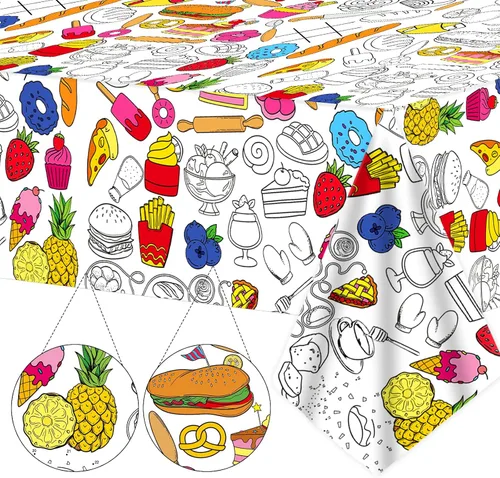 Mantel gigante de papel para colorear para niños, diseño divertido de comida enorme, pósteres del mundo, actividad, póster grande de papel para