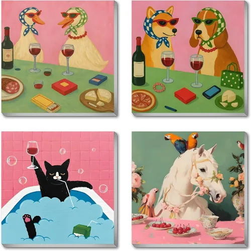 FQOVKYN 4 paquetes de kit de pintura por números de animales divertidos para adultos principiantes, pintura de caballo por números con marco,