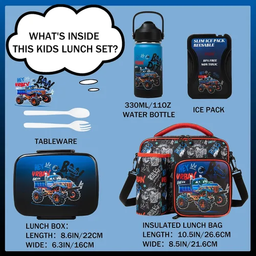 Miniatura 2 de Caja Bento para Niños Lonchera para Niños Caja Bento para Niños Juego de Lonchera con 5 Compartimentos Botella de Acero Inoxidable para Agua, Bolsa