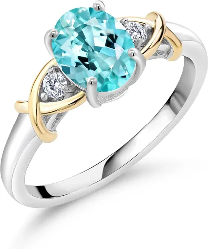 Miniatura 118 de Anillo de compromiso de oro amarillo de 10 quilates y plata 925 con piedra natal y diamantes cultivados en laboratorio para mujer, ovalado de 0.315