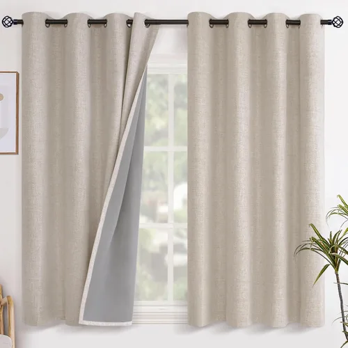 Miniatura 77 de YoungsTex - Cortinas opacas de lino para dormitorio, oscurecimiento de la habitación, cortinas con textura de lino, paneles con aislamiento térmico