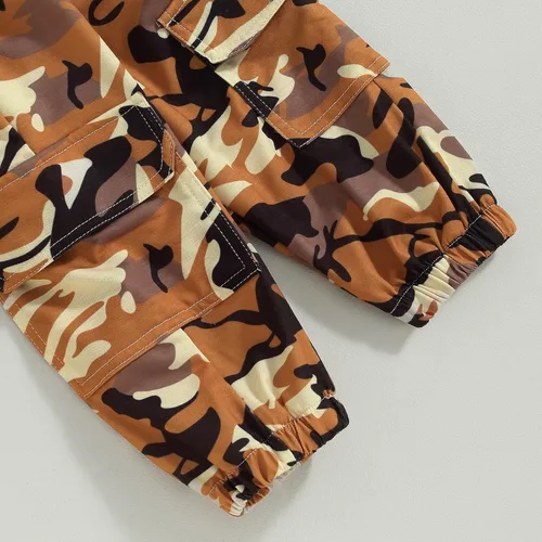 Miniatura 19 de Mandizy Conjunto de ropa de otoño para bebé niña pequeña, sudadera de manga larga con estampado de letras bendecidas, pantalones de camuflaje
