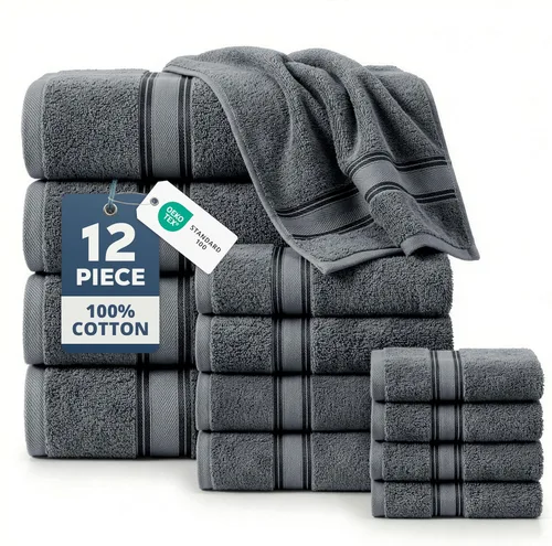 Miniatura 78 de Lane Linen Juego de 4 toallas de baño de 100 % algodón (35 x 66 pulgadas), juego de toallas de baño extragrandes de algodón sin torsión, secado Gris