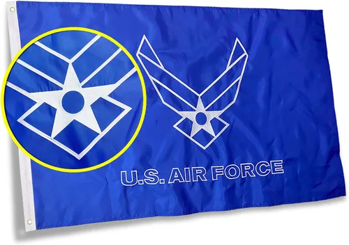 Bandera bordada de la Fuerza Aérea de Estados Unidos de 3 x 5 pies - Moderado para exteriores de nailon Oxford de más larga duración, cabecera de