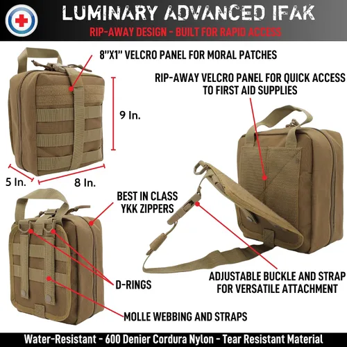 Miniatura 2 de Luminary Advanced IFAK Stocked MOLLE Rip-Away Trauma Hemorrhage Control First Aid Kit with Headrest Mount Quick Release Panel Emergency Pack