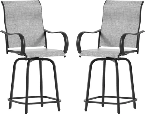 Miniatura 11 de UDPATIO Juego de 4 taburetes de bar giratorios para exteriores, taburetes altos para exteriores con tela textil impermeable, reposabrazos, Marrón