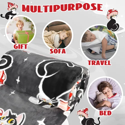 Miniatura 5 de HWING Manta de Gato Negro que Brilla en la Oscuridad - Regalos de Cumpleaños para Niñas Amantes de los Gatos, Mujeres, Adolescentes, Adultos