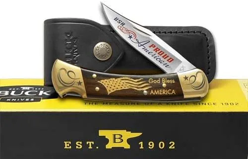 Miniatura 2 de Buck 110 Proud American Macassar Wood Plegable Hunter 1/250 Cuchillo de bolsillo personalizado inoxidable