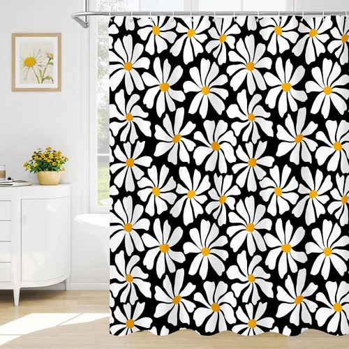 Miniatura 14 de Litabel Cortina de Ducha Pequeña para Cabina 36 x 72 pulgadas, Cortina de Ducha Estrecha de Tela Floral de Media Margarita para Baño Femenino, Juego