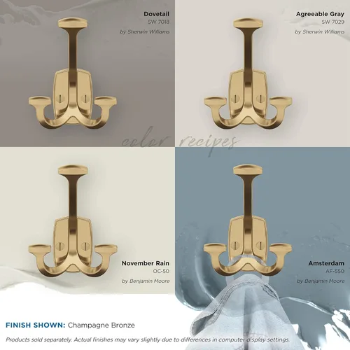 Miniatura 7 de Amerock H37004CZ Gancho de pared decorativo Vicinity de triple punta Gancho en bronce champán para abrigos, sombreros, mochilas, bolsos