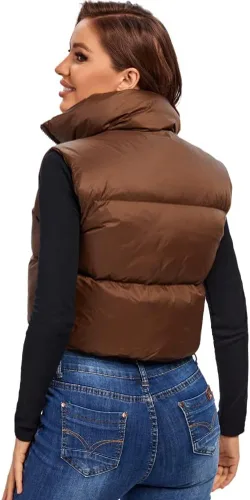 Miniatura 3 de Cegerne Chaleco corto de invierno para mujer, ligero, sin mangas, cálido, con cuello alto, con cremallera, chaleco acolchado