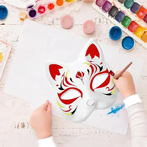 Miniatura 3 de 10 máscaras de gato, máscaras therianas blancas para bailes de máscaras, Halloween, cosplay para niños y fiestas de disfraces