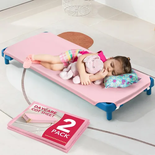 2 piezas de sábanas para catre de guardería, 23" x 51", sábana rosa de tamaño para catre de guardería con bucles elásticos en las esquinas para