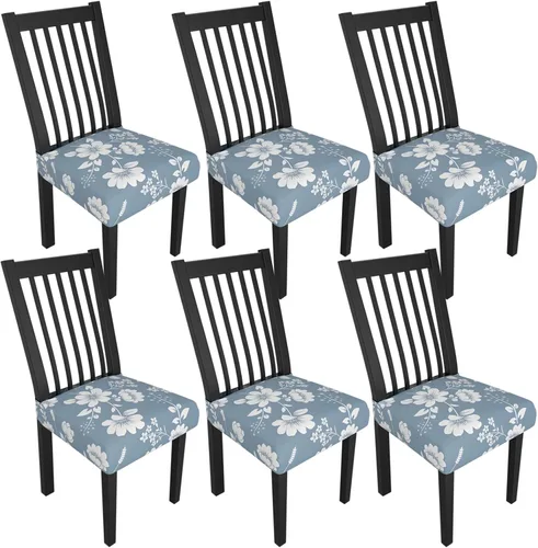 Miniatura 37 de Juego de 4 fundas elásticas para sillas de comedor, fundas para sillas de comedor con estampado floral, fundas para asientos de sillas con estampado