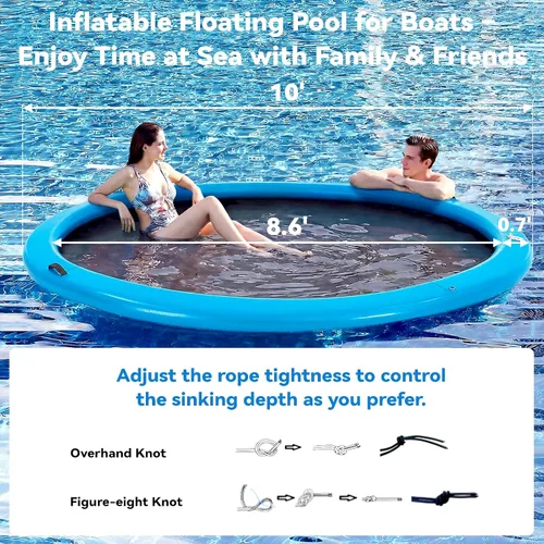 Miniatura 2 de Muelle flotante inflable redondo de 6 a 12 pies, anillo de flotador Sunchill, hamaca de agua para broncear flotadores de piscina con tela tejida